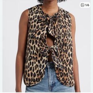 Damson Madder Tilly Leopard Print Organic Cotton Quilted Vest. Size 6 US/ 10 UK.